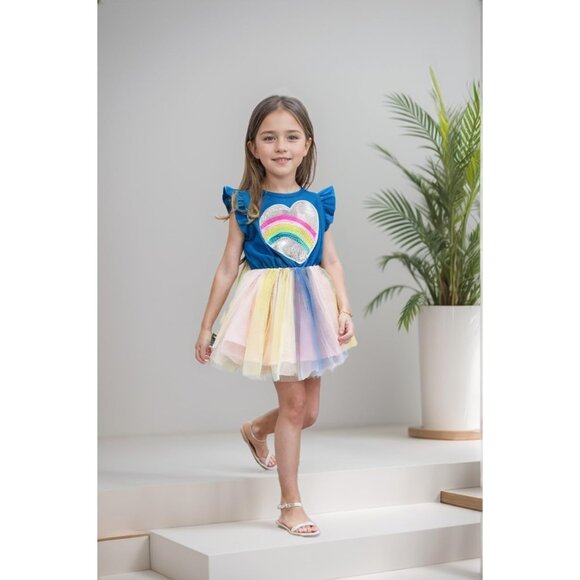 🆕Girls Blue Polyester Unicorn Tulle Tutu Dress Princess Casual 1-8T - Picture 4 of 8